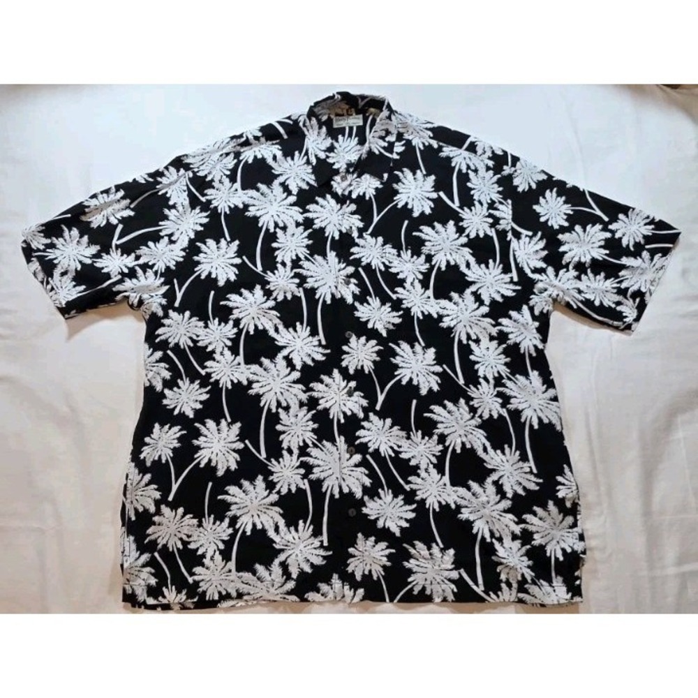 Kenny Flowers Men's 3XL Shirt Black White Palm Tree Print 100% Rayon Bali